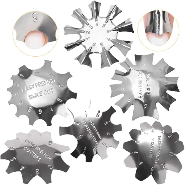 Ziyero 6pcs Stainless Steel French Nail Art Stencils - Silver | DIY Manicure Tools