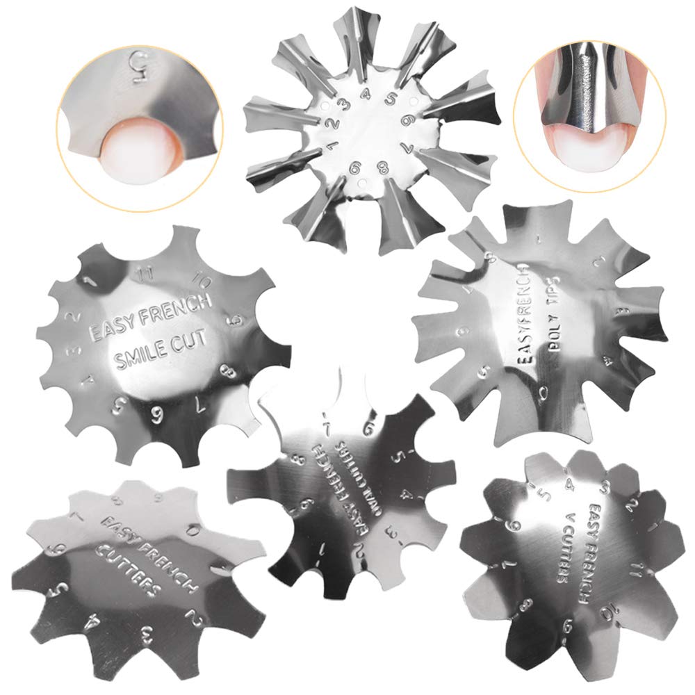 Ziyero 6 Piezas / Set Línea Sonrisa Uñas Francesa Fácil Nail Art Line Plantilla Acero inoxidable 6 Formas Múltiples Tamaños, para DIY, Salones Uñas, Salones Belleza, Principiantes de Uñas—Plata