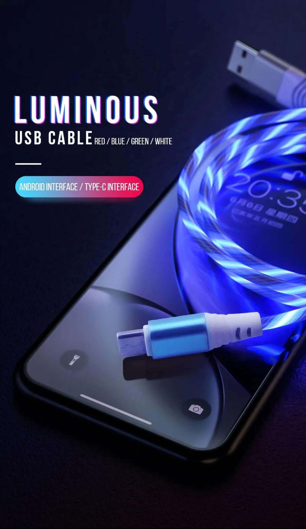 Statik GloBright Cavo USB-C Illuminato 2m - Ricarica Veloce 100W E Trasferimento Dati, Intrecciato In Nylon, Luce LED - 5