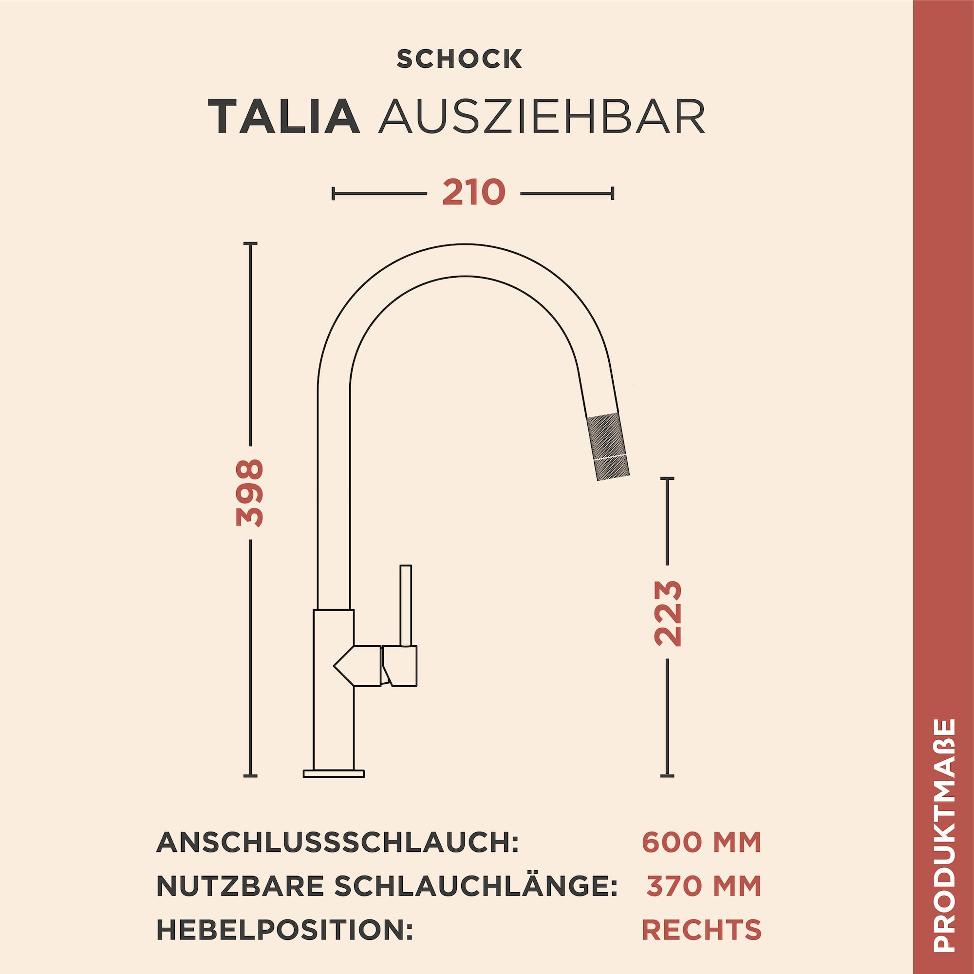 SCHOCK Wasserhahn Küche Talia Edelstahl | Küchenarmatur mit herausziehbarer Brause für Spülbecken und Waschbecken | Hochdruck Armatur Küche passend für Einbauspüle und Küchenspüle mit Mischbatterie
