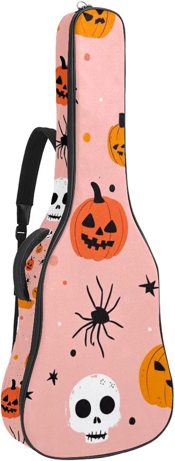 40/41/42-inch Halloween Elements Acoustic Guitar Bag With Adjustable Shoulder Strap And 2 Storage Bags. Guitar Bag With Back Hanging Loop, Electric, and Classical Guitars