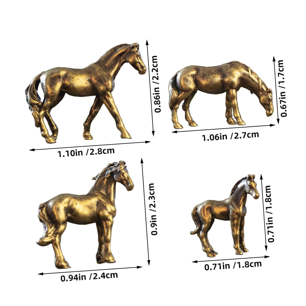 Generic 4 szt. Mini mosiężne rzeźby koni Feng Shui zodiak figurki zwierząt metalowy zestaw dekoracji stołu dla domowego biura Bonsai ozdoba stołu 2026 nowy rok