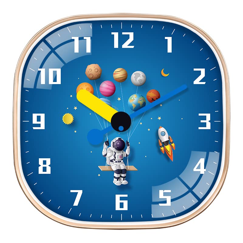 STAR WORK Non Ticking Silent Quartz Wall Clock Hanging Bedroom Hall Living Room Office | Mute and Quiet Wall Clocks| Home Decorative Art Collection (Planet Men Square Clock)