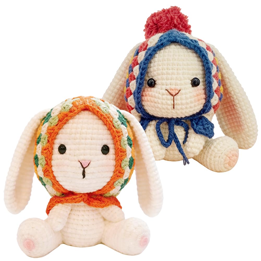 Bunny Crochet Kit for Beginners Crocheting Rabbit Kit with Video Instruction,Bunny Knitting Kits Animal Crochet Beginners Crochet Animals Crocheted Starter Kit Complete Knitting Set (Orange and Blue)