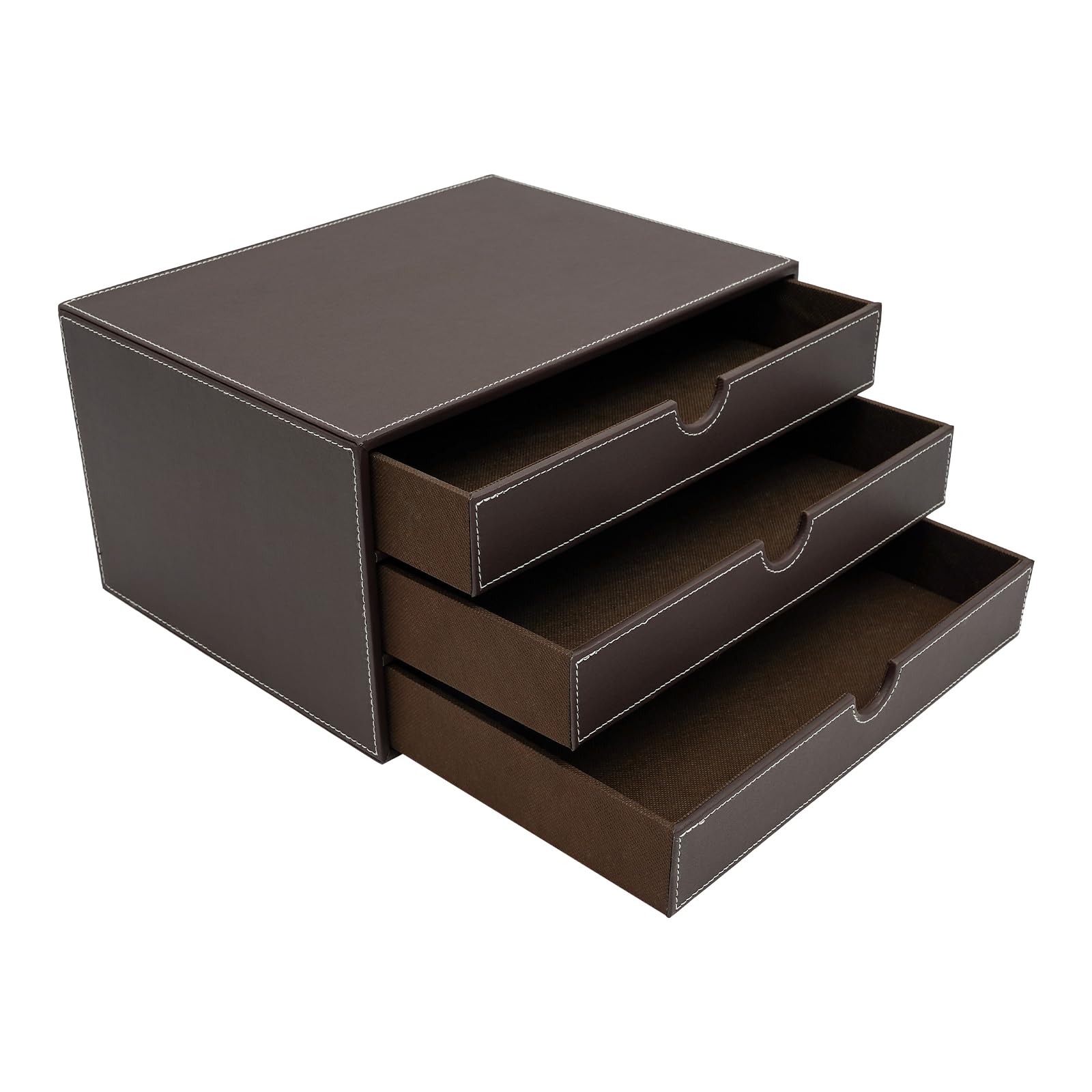 Bandeja para archivos de 3 niveles de piel sintética con cajones, elegante organizador de oficina en café, alta capacidad de carga 20 kg, para documentos y carpetas en la oficina en casa y oficina, 33