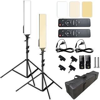 Video Photography Lighting Kit 2PCS LED Photography Fill Light 2700-7500K Dimmable Continuous Studio Lighting with Tripod Stand 70-190cm Adjustable & Remote Control for Live Photo Video Shoot