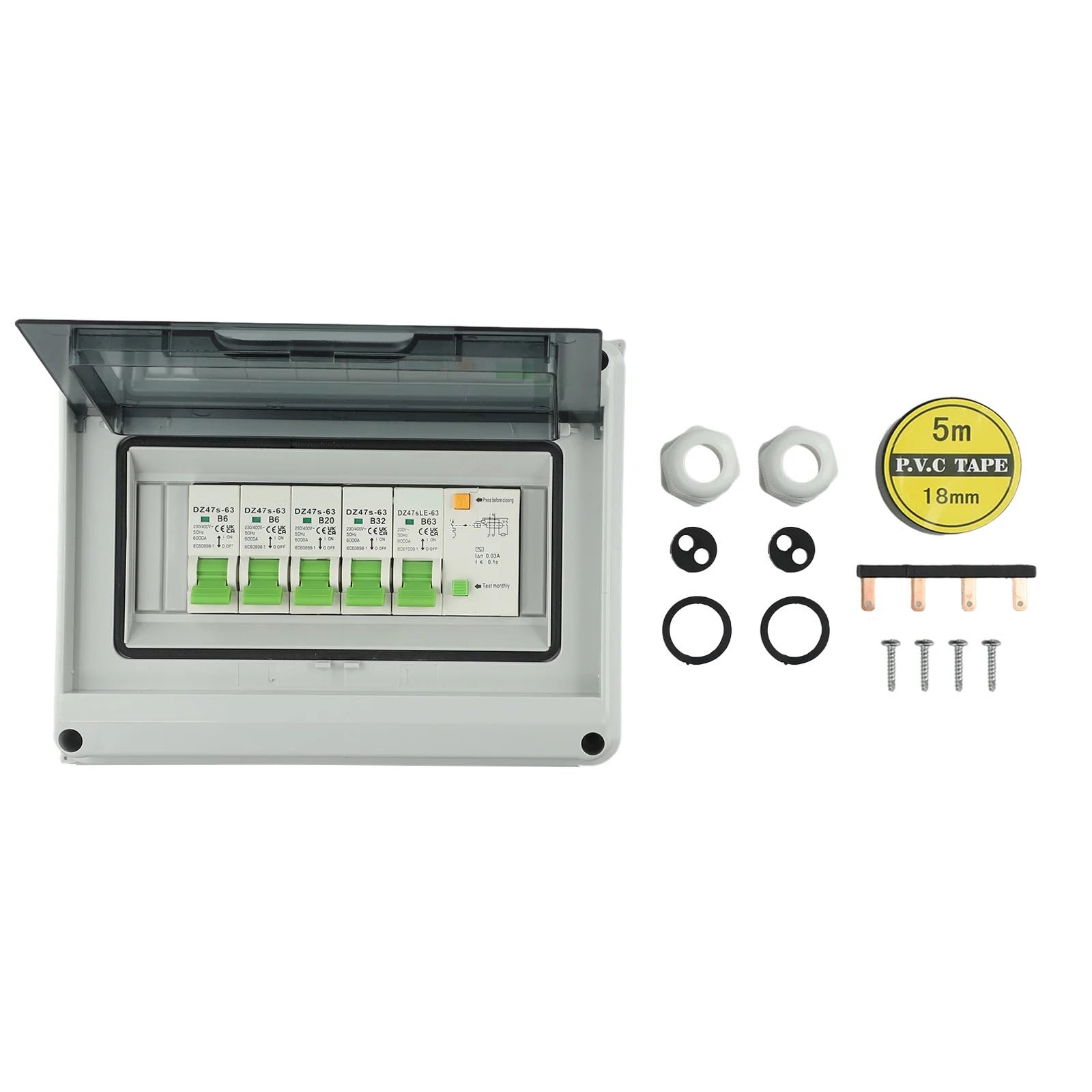 Cuadro Electrico Premontado,Caja De DistribucióN Caja de distribución Impermeable de 4 vías, disyuntores de protección contra Fugas, 63A, AC220V, 1 ud.