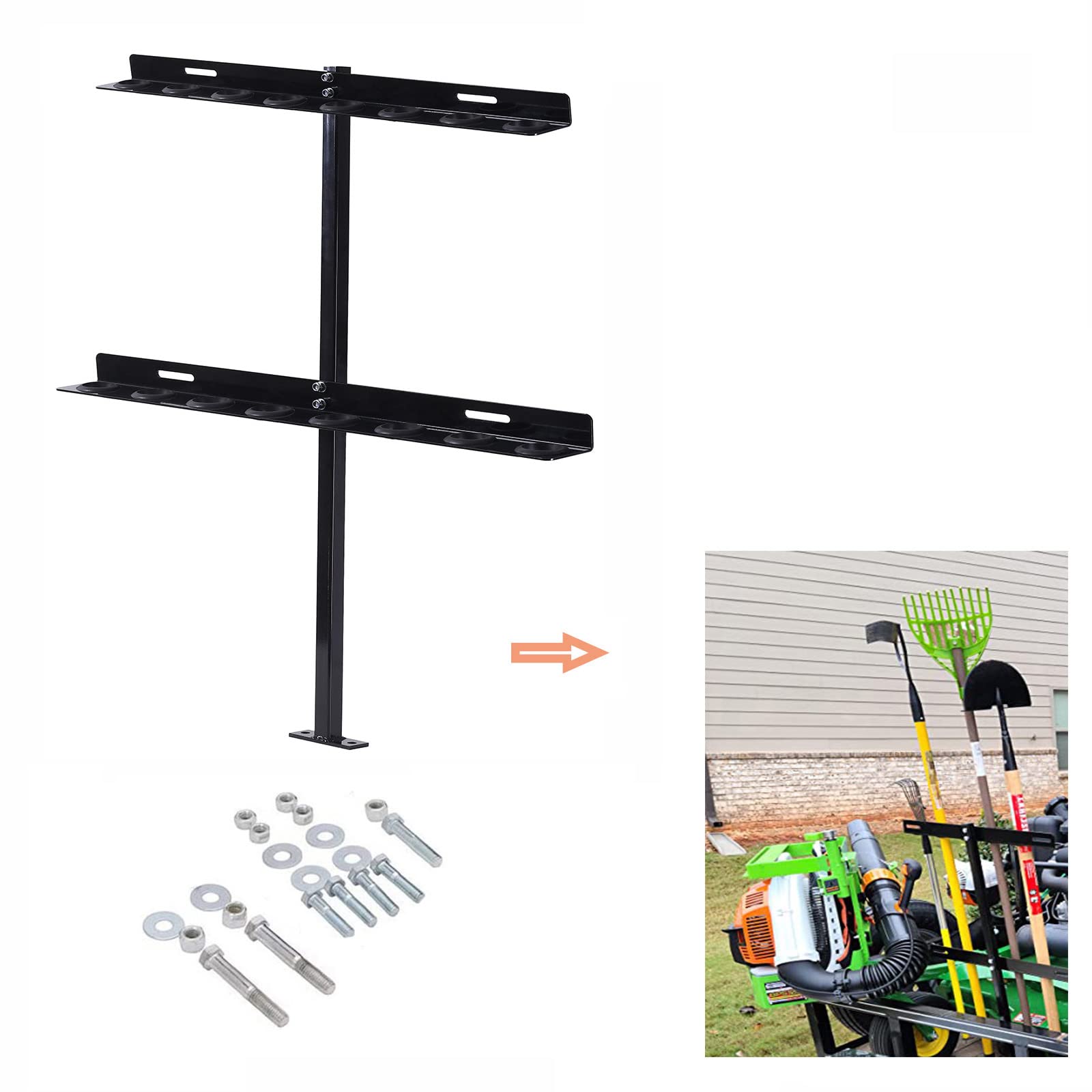 Hand Tool Rack for Truck Trailer, 6 Holes Hand Tool Rack for Open Style Trailers, Landscape Hand Tool with Rubber Grommets and Mounting Hardware, Black Powder Coated …