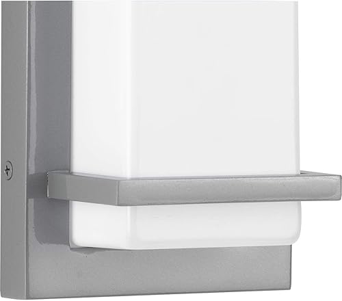 Miniatura 5 de Progress Lighting Z-1080 Colección LED 1-Luz Blanco Acrílico Sombra Moderno Aplique de Pared Pequeño para Exteriores Gris Metálico