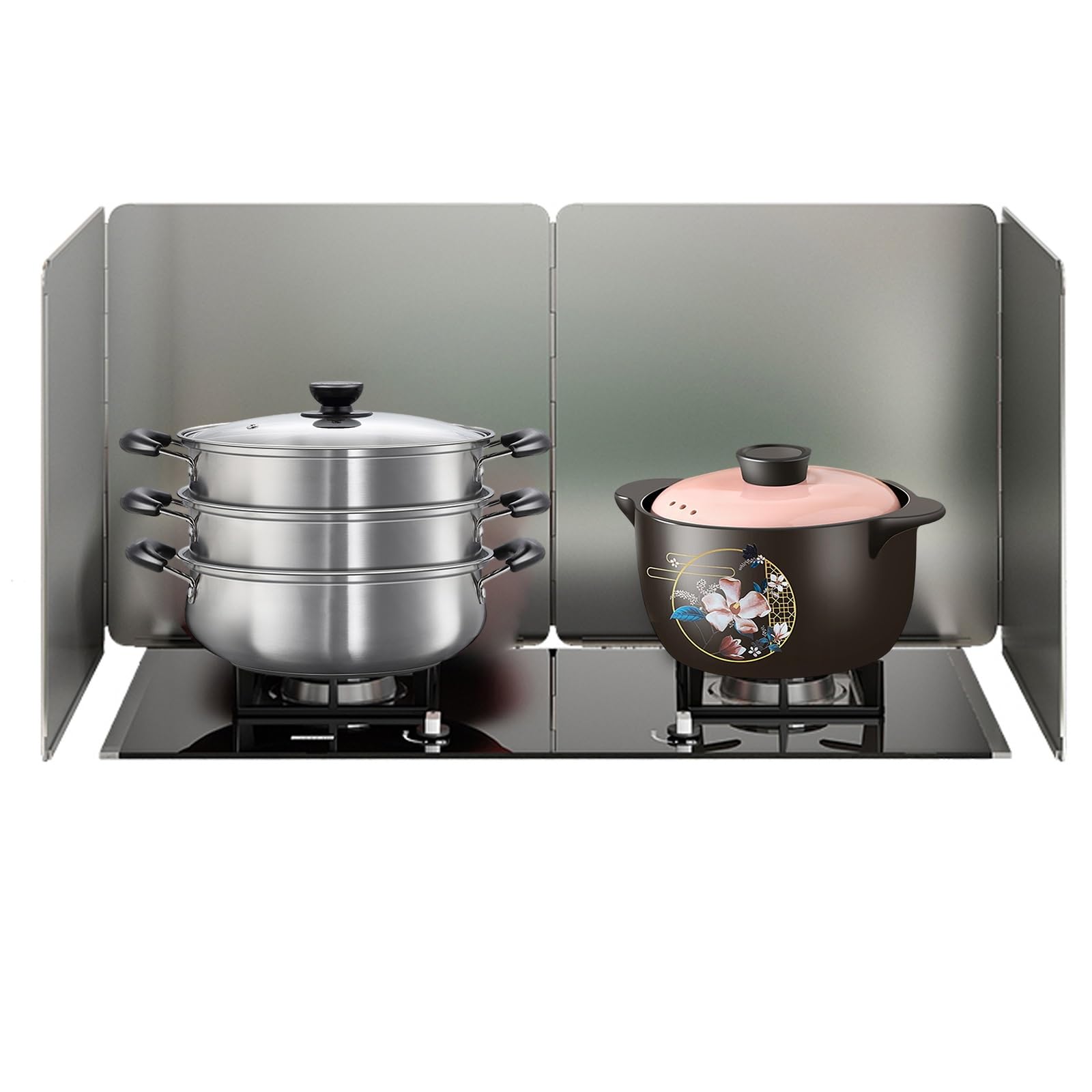 EAmrfvqt Stainless Steel Foldable Splash, Stainless Steel Foldable 4 Sided Stove Splatter Guard, Black, Multiple Sizes(45x45x90cm)