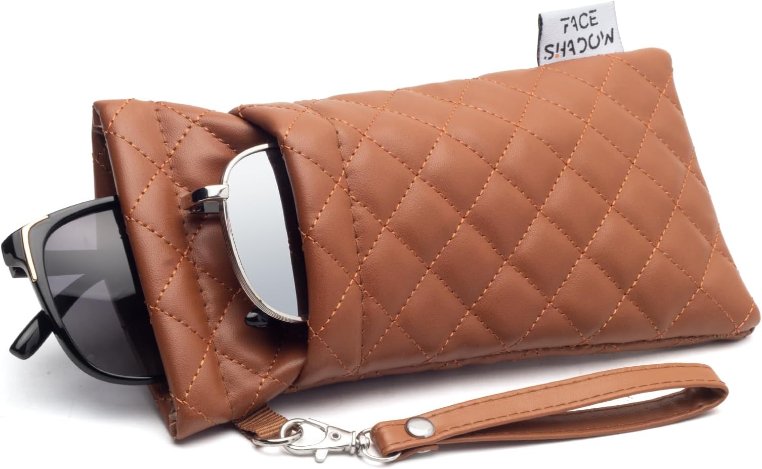 Face Shadow Double Glasses Case Soft Eyeglass Case For Women Men Squeeze Top Sunglasses Case With Cleaning Cloth