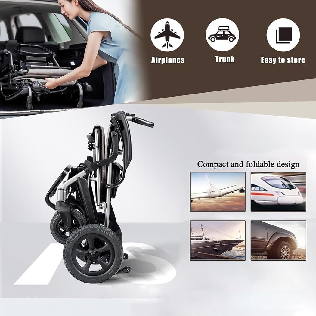 Carrozzina Elettrica Pieghevole Leggera (12AH) - Sedia A Rotelle Portatile - Sedia Da Viaggio Per Transito Per Utenti Con Disabilità Fisiche, Disabili E Anziani