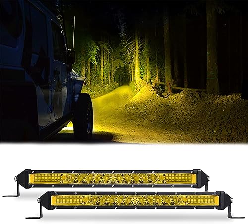 SAMMAN Barra de luz LED de 10 pulgadas de 78 W con foco amarillo de inundación, haz combinado de luz de conducción todoterreno, barra de luz