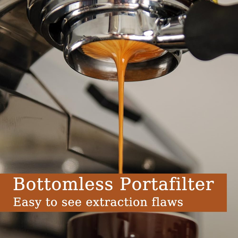 Portafiltro de 58 mm sin fondo, portafiltros de diseño de 3 orejas con mango de madera maciza para cafeteras (Redwood en estilo A1)