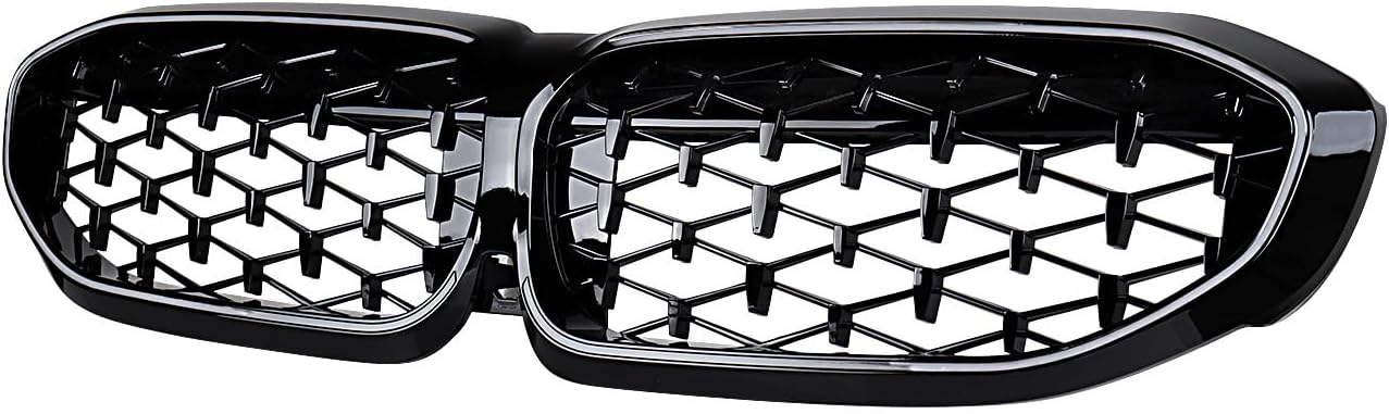 Glossy Black LED Front Grille w/DRL Compatible with 2019-2022 BMW 3-Series G20 G21 Diamond Star Replacement Grill w/Wiring Harness OE 51137457041, 51137449432