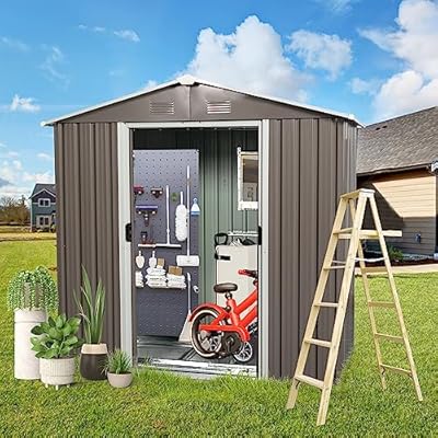 Dyncan Durable and Secure 8ft x 4ft Outdoor Metal Storage Shed with Window, Iron Frame, Gray