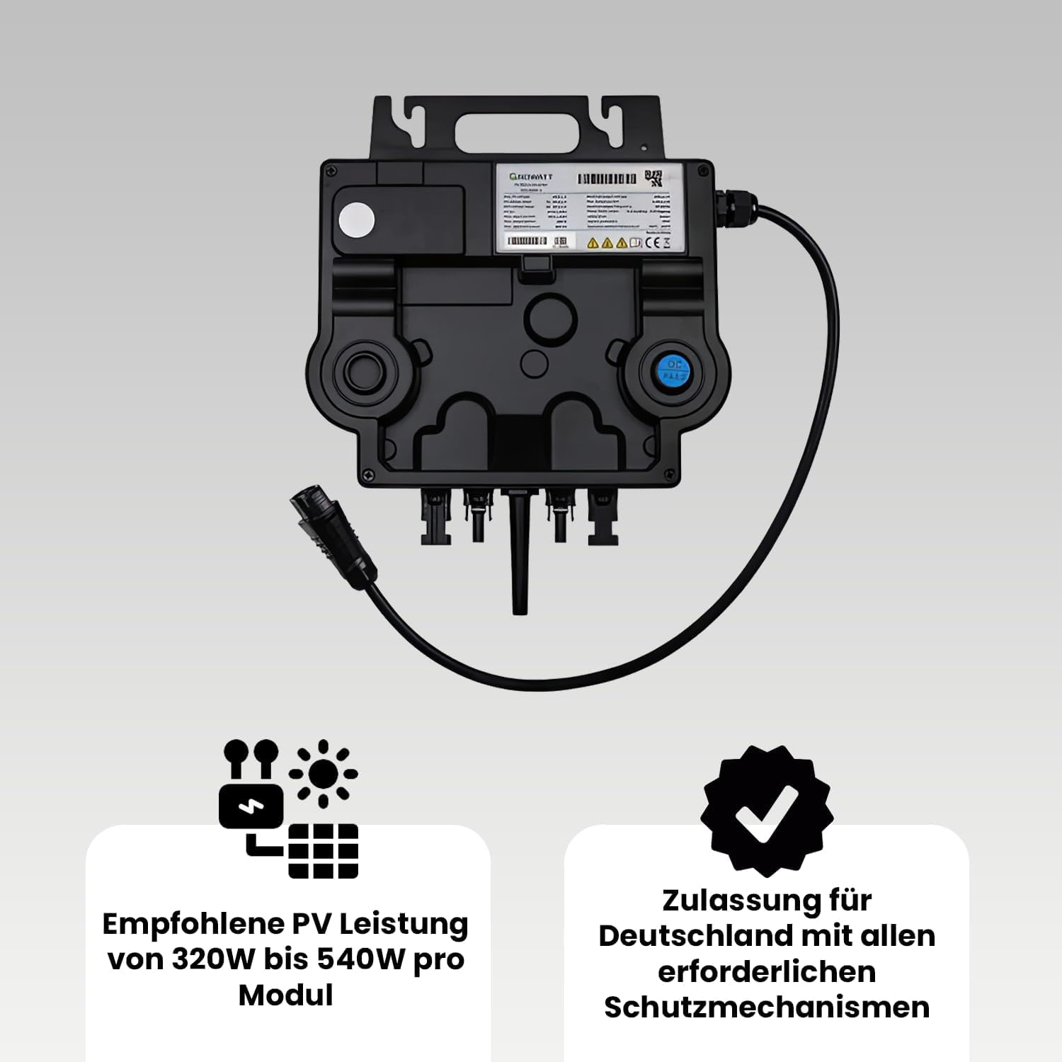 Growatt 800W Mikrowechselrichter NEO800M-X WiFi fähig mit 5m Schuko Kabel steckerfertig für Balkonkraftwerk BKW - Genehmigungsfrei