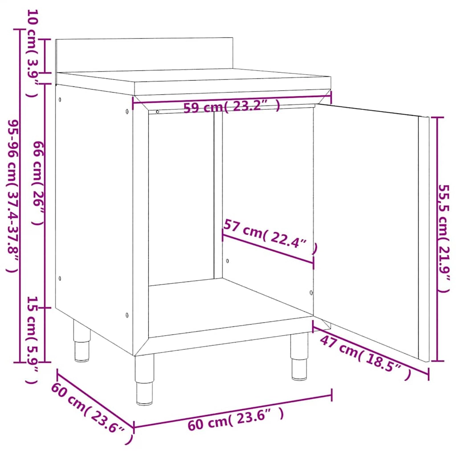 Anself Edelstahl Küchenschrank mit Aufkantung und Schubladen, 50x60x95-96cm, Silber, für Küche & Gastronomie 3083722