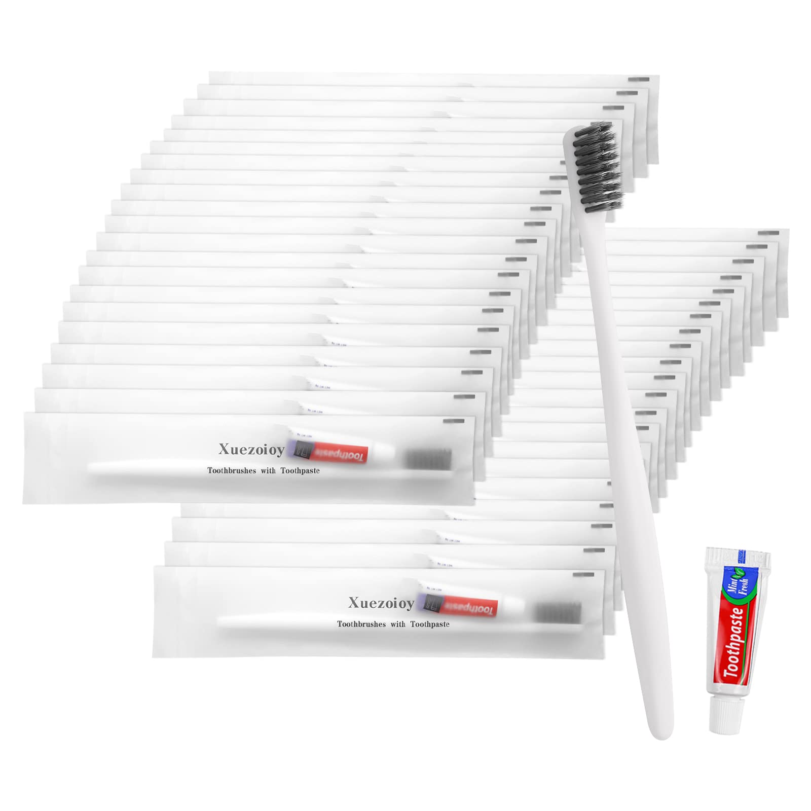 Xuezoioy Disposable Toothbrushes with Toothpaste Pack of 30,White Individually Wrapped Disposable Travel Toothbrush Kit in Bulk for Homeless,Nursing Home,Shelter,Hotel,Charity