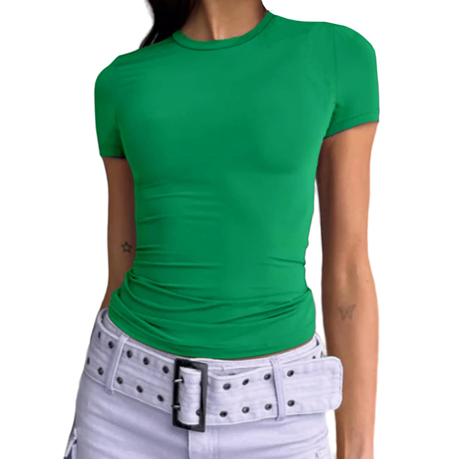 Dwnval Womens Basic Summer Short Sleeve Tight Fitted Workout Crop Tops