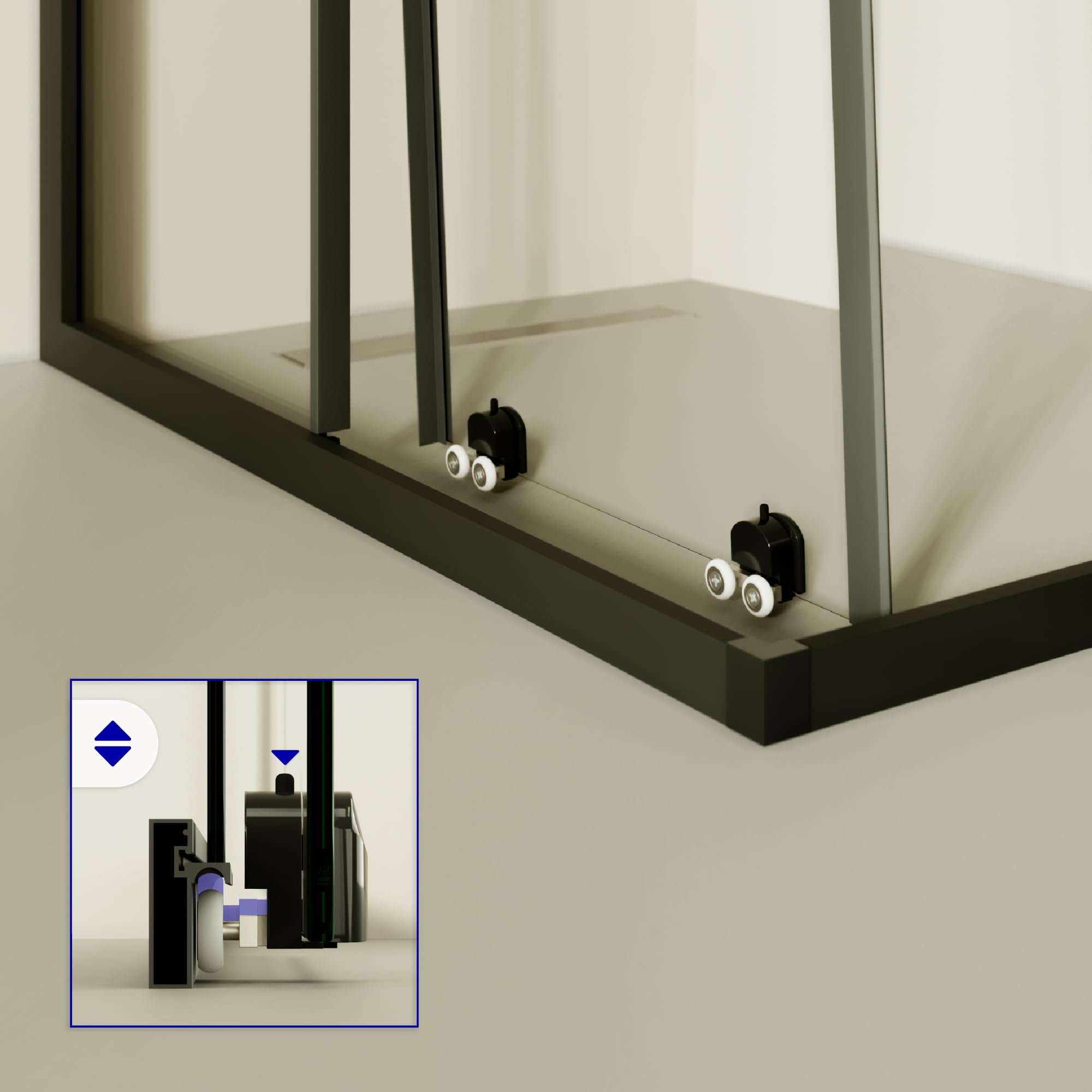 Mampara de Ducha Diana 70x70x180cm, REVERSIBLE, Puertas Correderas, Ajuste 67.5-69.5x67.5-69.5cm, Perfiles Negros, Cristal Templado Transparente 6mm