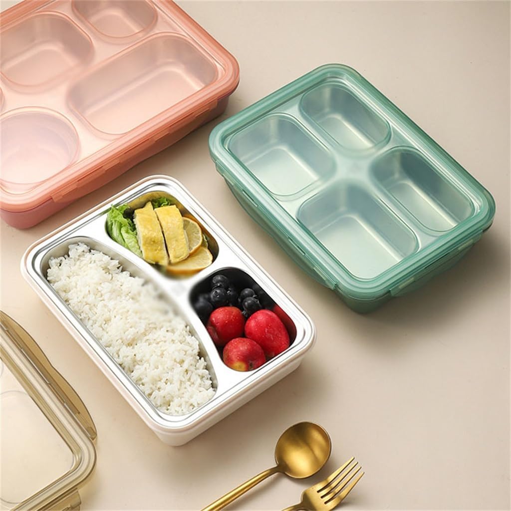 Four Grid Stainless Steel Insulated Lunch Box Portable Detachable Inner Liner