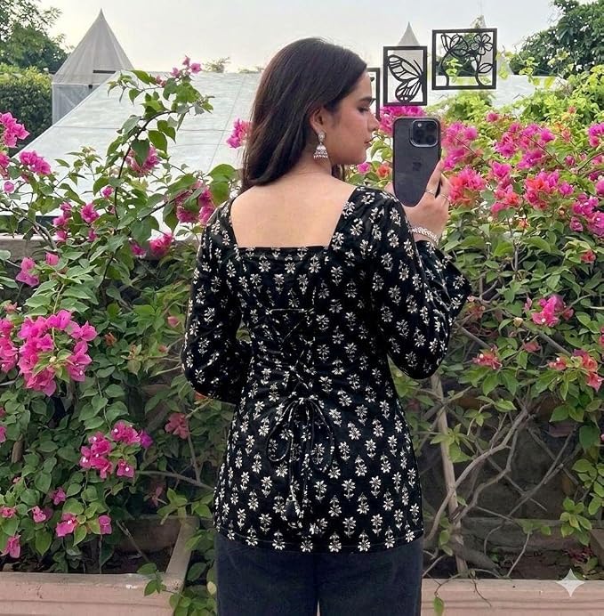 Image of Avayayat Women's Printed Short Kurti for Girls | Regular Wear Flared Tunic Top | Stylish & Comfortable Rayon Kurti