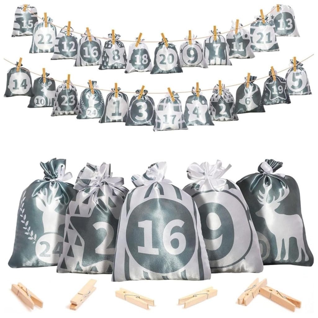 Calendrier de l'Avent à remplir avec pinces en bois : sachets cadeaux Set 18 de 24 pièces
