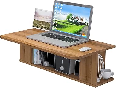 XIAOQIAO Wall-Mounted Computer Desk Wood Study Desk with Storage, Space Saving, for Study, Bedroom, Bathroom or Balcony