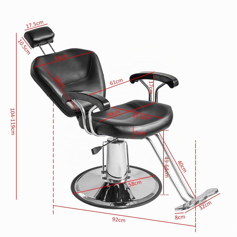 Silla de peluquería, silla de barbero reclinable hidráulica de piel PU a 360° con reposapiés cromado para salón profesional y hogar, 90 x 65 x 100 cm, negro Sossiyule Silla de peluquería