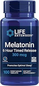 Life Extension Melatonin 6 Hour Time Release - 300 mcg - For Sleep Quality, Hormone Balance, Immune Function and Anti-Aging - Gluten-Free, Non-GMO - 100 Vegetarian Tablets