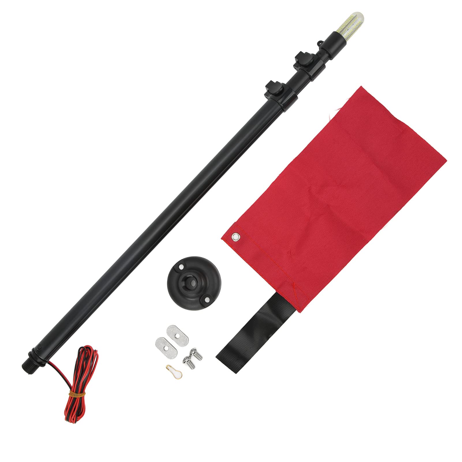 Cryfokt Bandera de Seguridad, Luz Combinada, Lámpara Impermeable, Barco Marino, Canoa, Kayak, Remo, Nailon de Aluminio Rojo