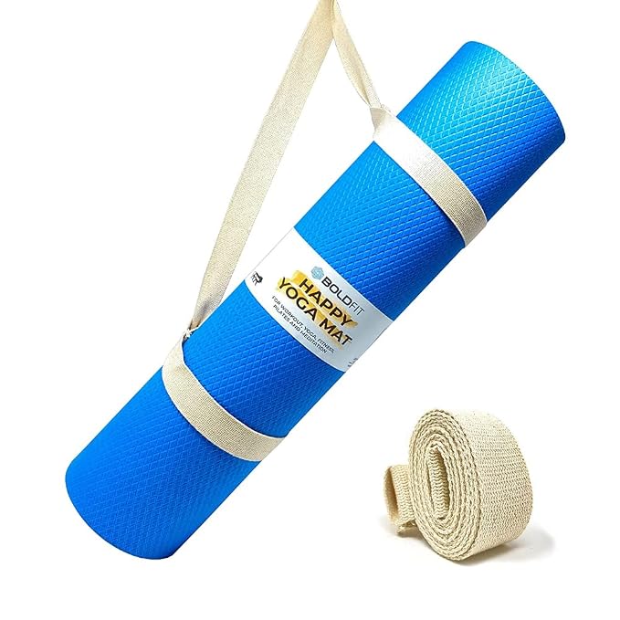 Boldfit Yoga Mat for Women and Men with Carry Strap EVA Material 6mm Extra Thick Exercise Mat for Workout Yoga Fitness Pilates and Meditation, Anti Tear Anti Slip For Home & Gym Use - Blue