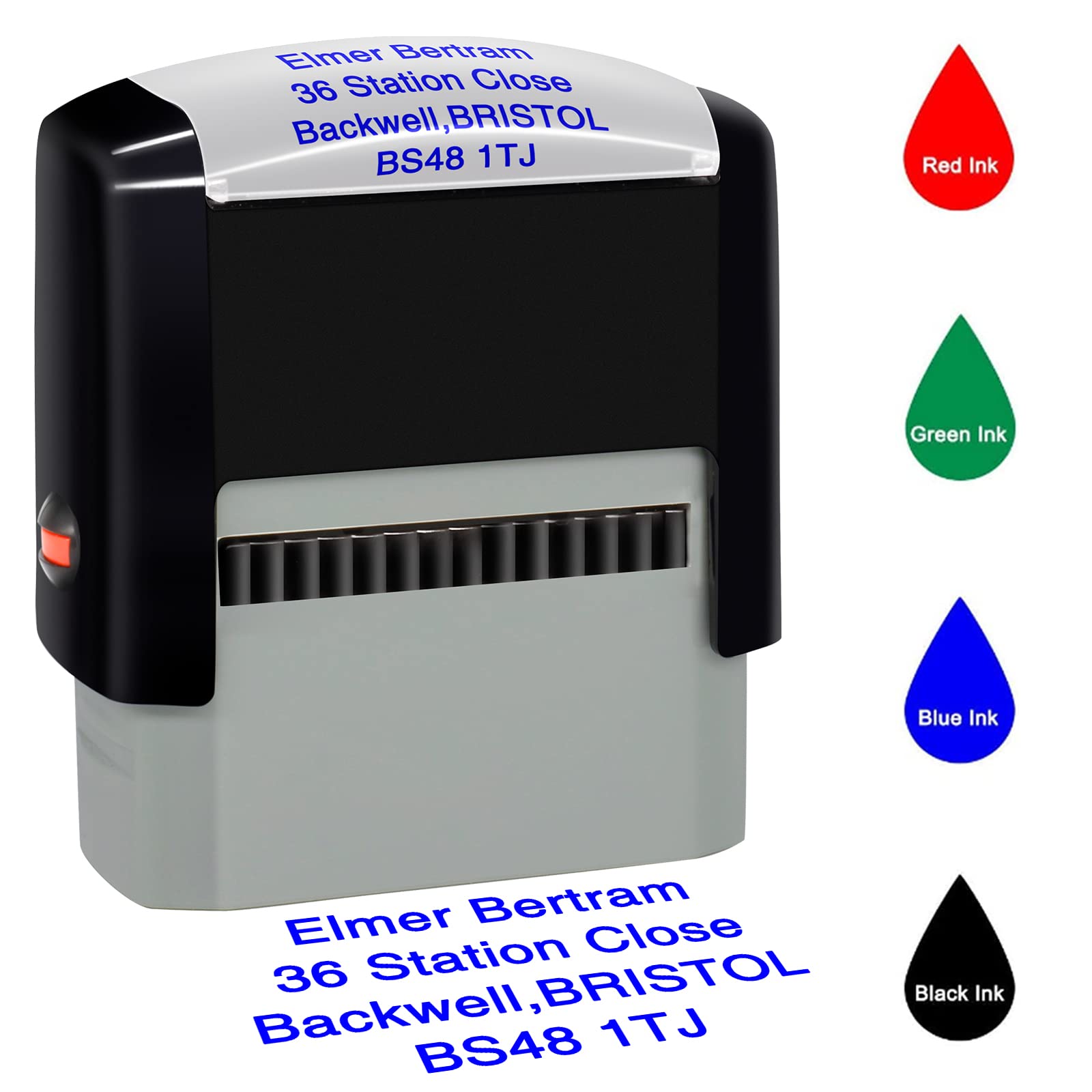 Backquik Black/Red/Blue Personalised Stamp 47X18mm Custom Made Self-Inking Business Rubber Stamps,Customised Return Address Stamp, Up To 4 Lines-4 Ink Colours