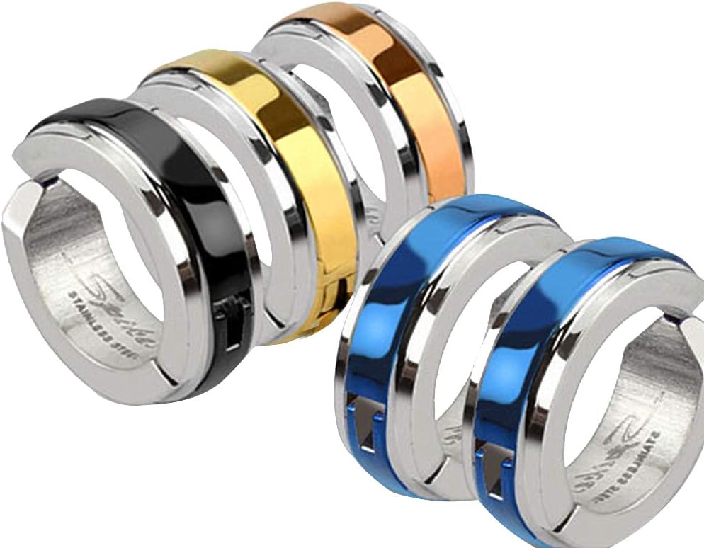 U2U Pair of 316L Surgical Stainless Steel Center Strip Color IP Non-Piercing Clip On Round Dome Earrings