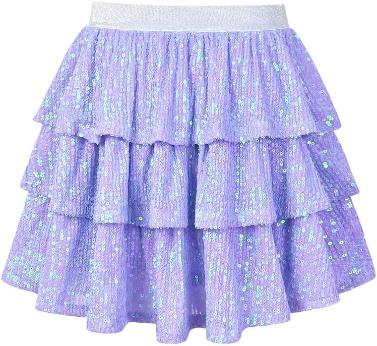 Girls Metallic Sequin Skirt Ruffle Sparkle Shiny Skirts Dance Outfit Party Scooter Elastic Waist 3-Layers Skorts for 6-13Y - Image 2