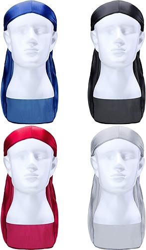 Miniatura 2 de 8 gorras de seda Durag con ondas elásticas para la cabeza, cola larga, correas anchas