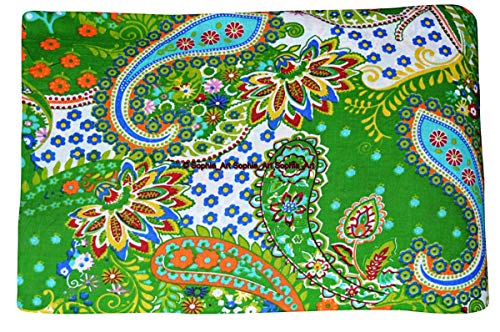 Image of Indian Hand-Block Printed Jaipuri Print Tropical Paisley Floral Ethnic Sanganer Kurti Print Cotton Fabric (Green Paisley, 15 Yards)
