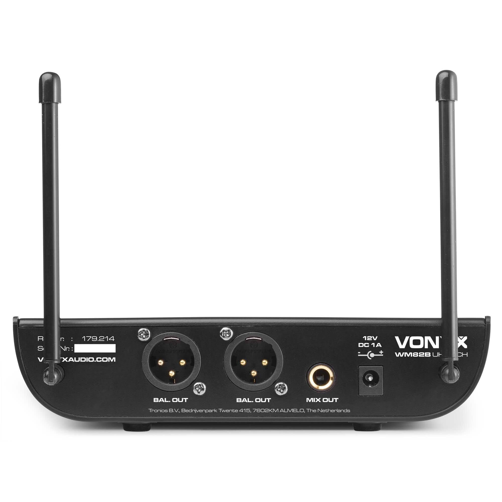 Vonyx WM82B Sistema UHF Digital con 2 Diademas | Diadema y solapa, receptor dual, salidas XLR, alcance hasta 50 m