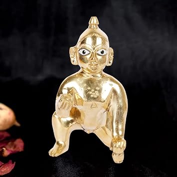 Kartique Brass Laddoo Gopal Baby Krishna Bal Gopal Laddu Kishan Murti Thakurji Idol Ladoo Gopal Statue Gold Color Height 5 Inch Small Size