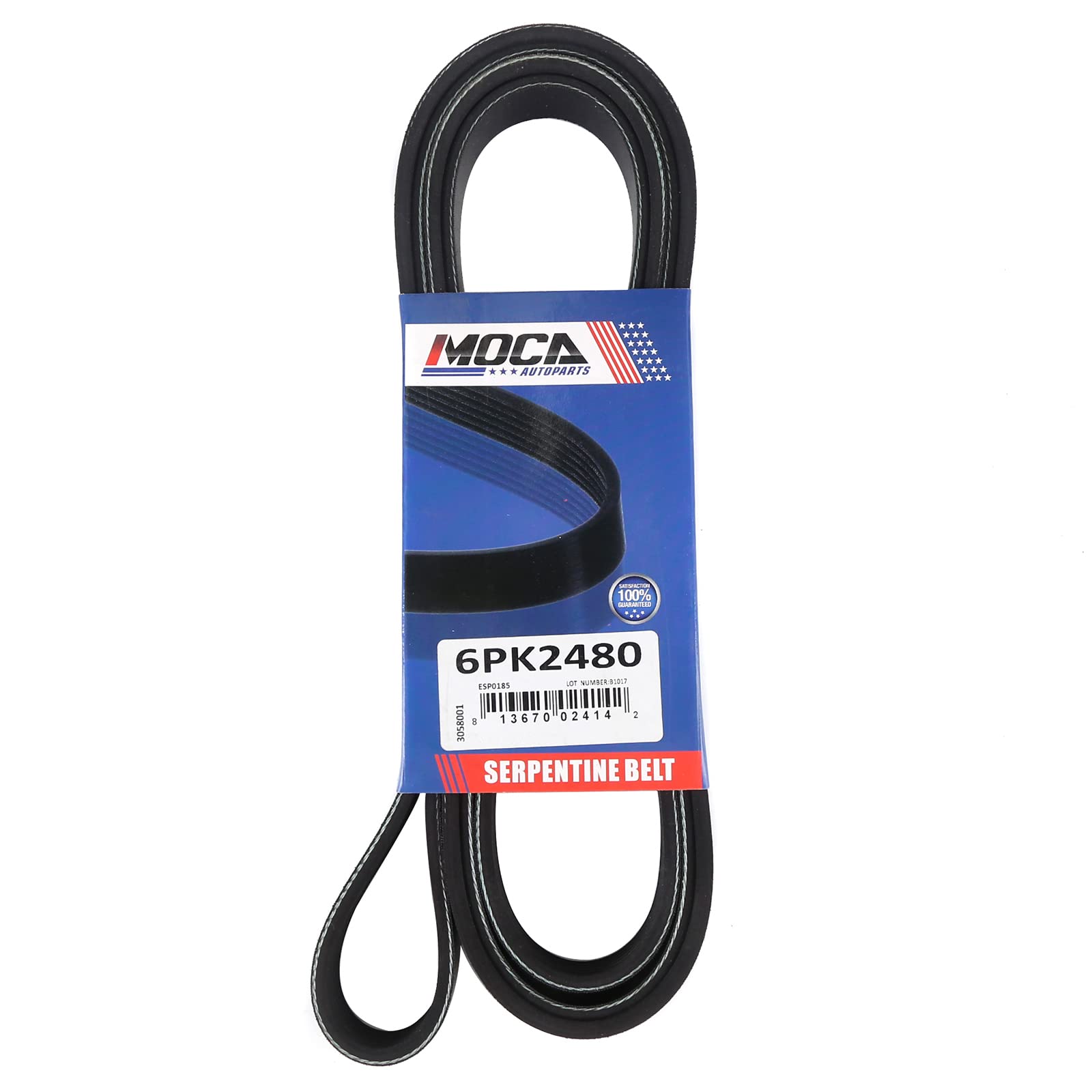 MOCA 6PK2480 EPDM Serpentine Belt for 07-09 Hyundai Santa Fe 3.3L &amp; Kia Amanti 3.8L &amp; 09-13 Audi Q7 3.0L &amp; 96-99 Ford Mustang 4.6L