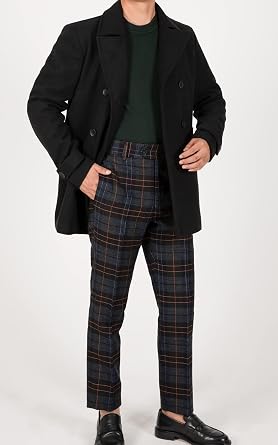 ThCreasa Mens Classic Double Breasted Pea Coat Wool Blend Quilted Lined Notched Collar Overcoat Trench Coat