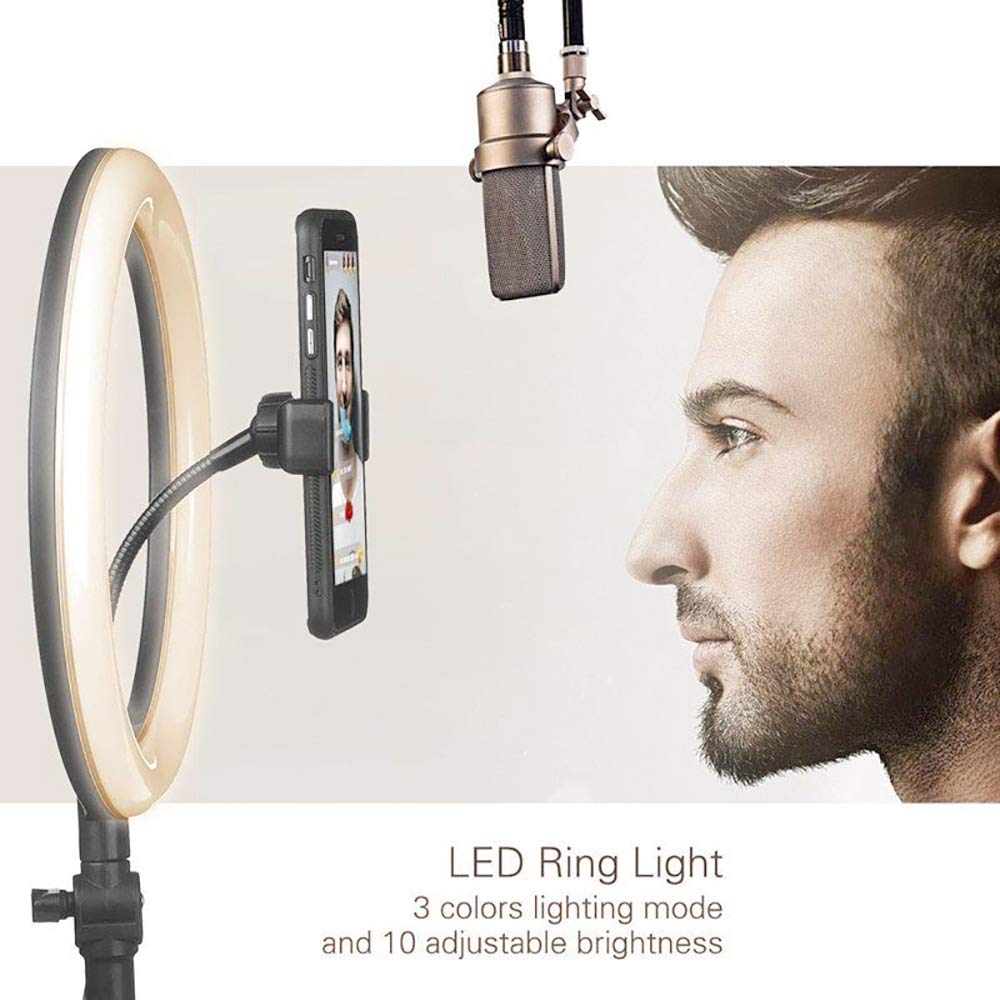 Doki LS002 LED Redondo con Tripode 210cm, Diameter 26cm Ring Light para Maquillaje, Tiktok, Stream, Fotografia