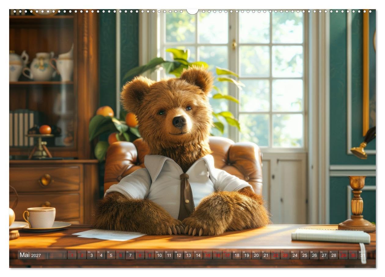 CALVENDO - Bären im Büro (Wandkalender 2027 DIN A2 quer), Monatskalender: Britische Bären in faszinierenden Office Illustrationen