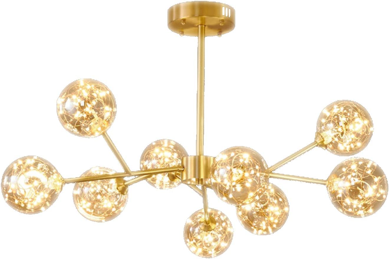 Lustre plafonnier chic 9 lumières tricolores or pour salon et cuisine