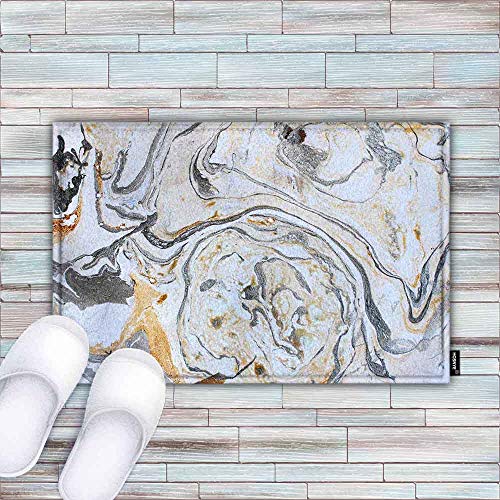 Hosnye Abstract Marbling Texture Non Slip Doormat Ink Acrylic Black, White, Gold, Silver And Gray Colors Bathroom Bath Floor Kitchen Door Rugs Mat Super Soft Flannel Fabric #TOP1