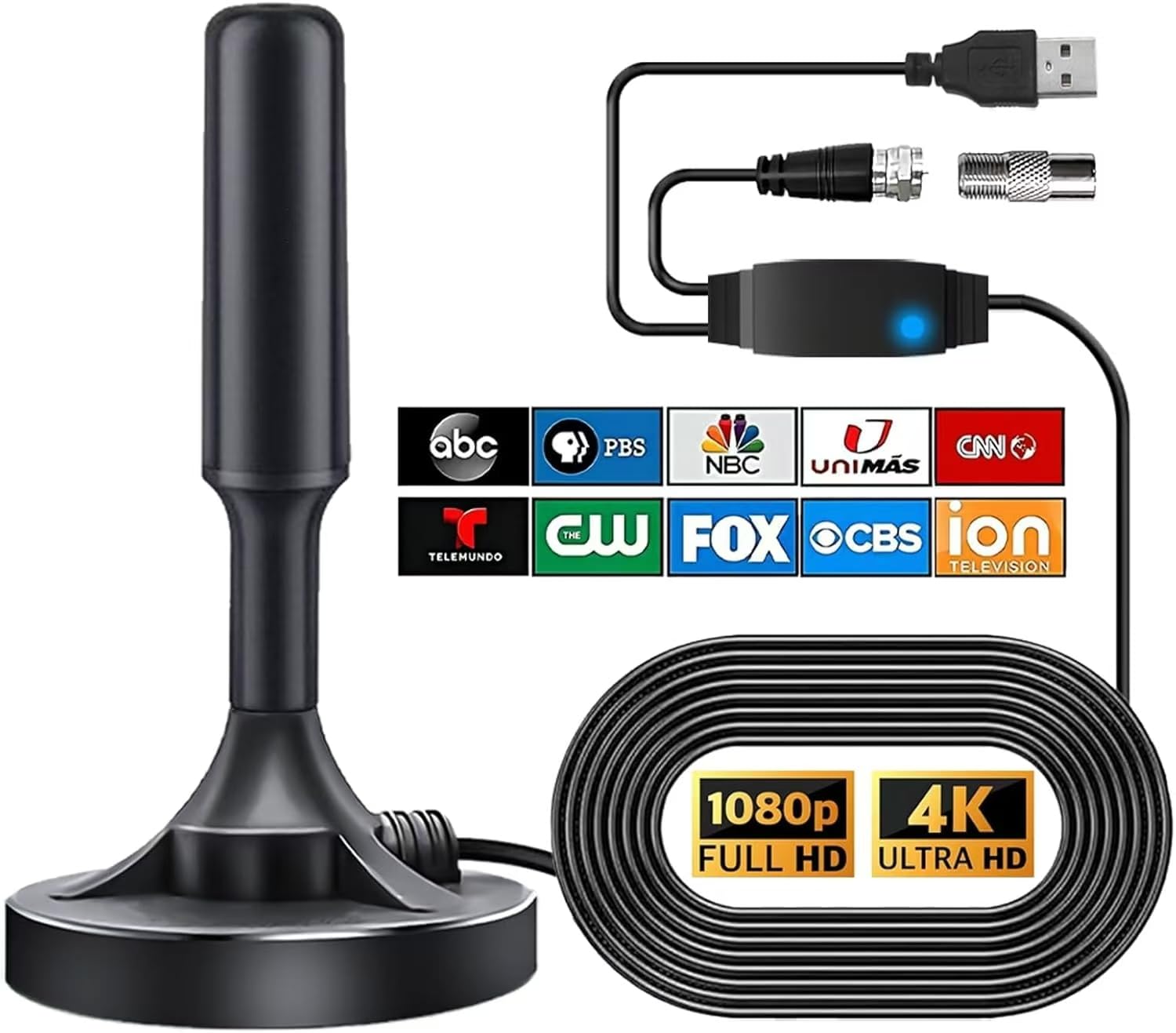 2x Antenna TV Interna Piatta QFX ANT-7 – HD DTV UHF VHF FM 35 Miglia