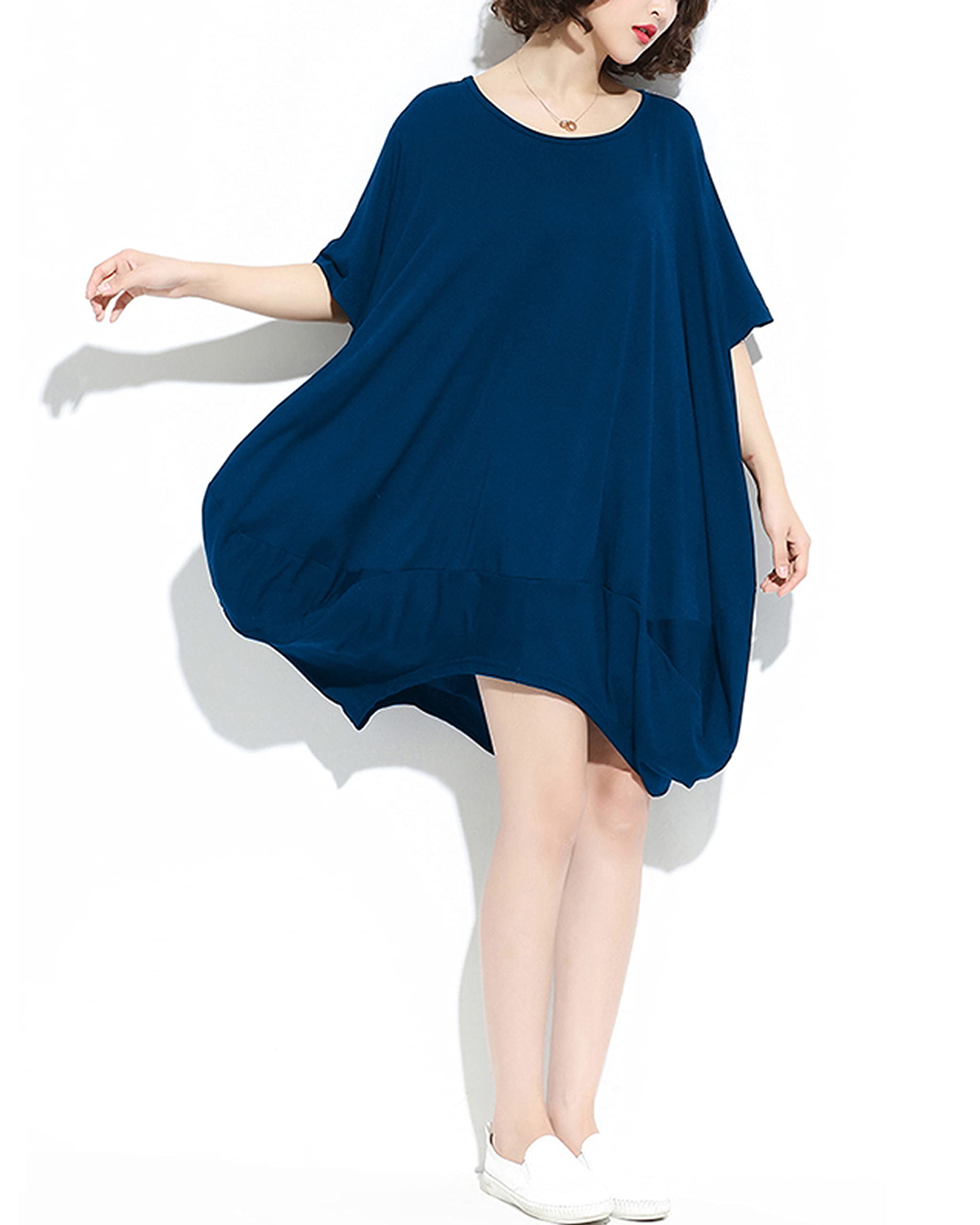 ellazhu GA200 T-shirt surdimensionné à manches courtes et col rond pour femme, bleu, S/XL
