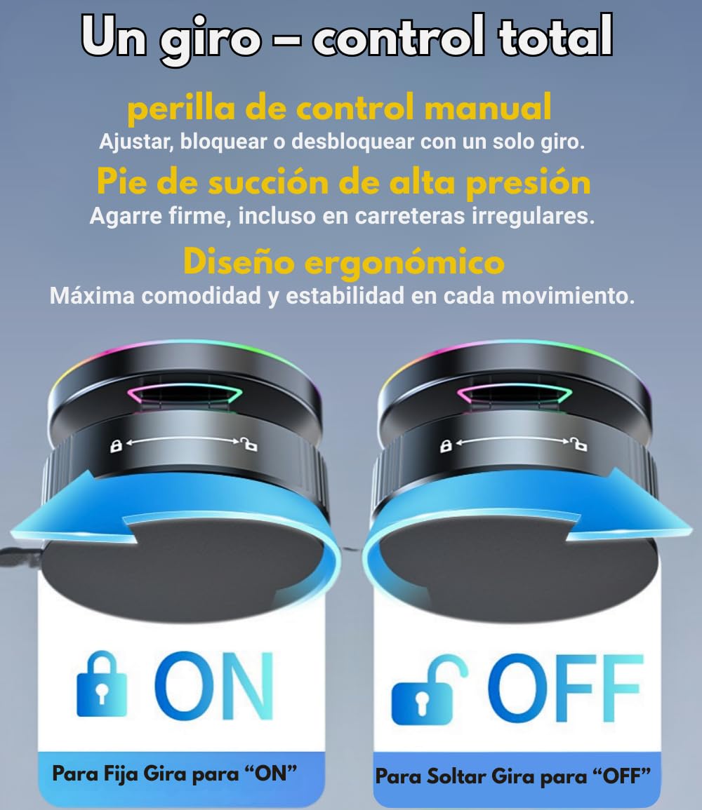 MagAxis Lumen Soporte Movil Coche Magnetico Compatible con MagSafe【Super Imanes N52】Luces LED【360° Rotación, Carga Inalámbrica y Fijación Ventosa】para iPhone 17 16 15 14 13 12 Pro Max Accesorios Coche