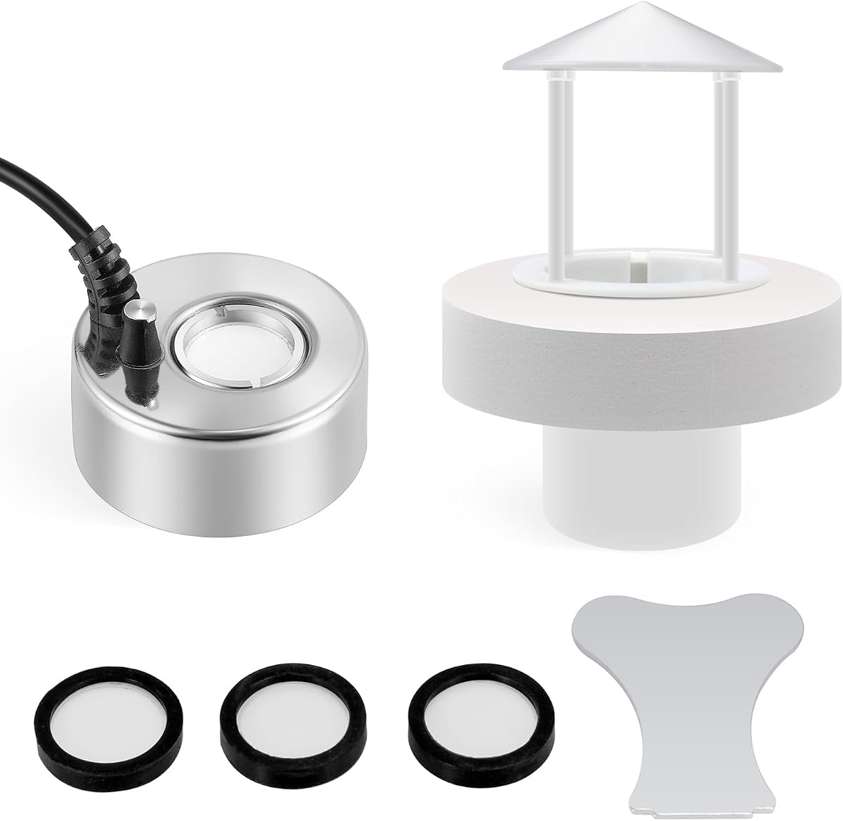 Mxmoonant 350ml/H Ultrasonic Mist Maker Fogger Metal Atomizer, Splash Guard | With Splash Guard and Float for Aquarium, Pond and Rock Garden (Complete Kit)